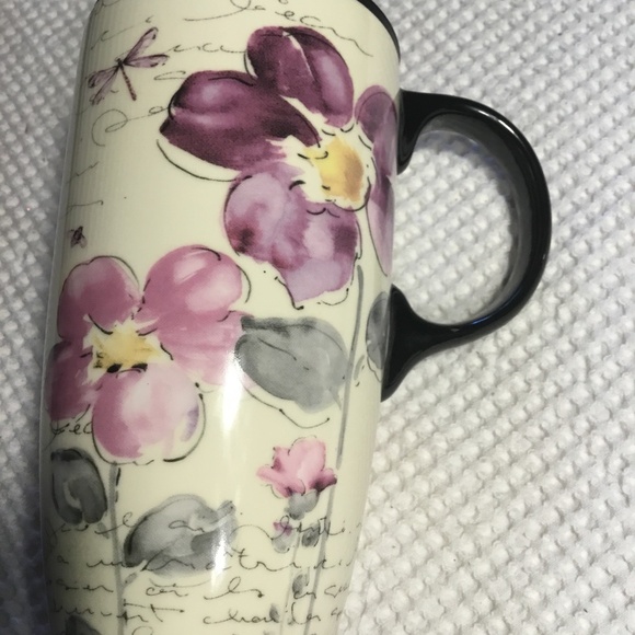 Topadorn 17 Oz Tall Ceramic Travel Mug Coffee Cups w/ Sealed Lid Purple Flower - Picture 4 of 8